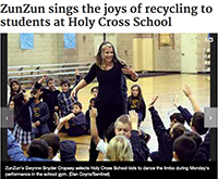 Santa Cruz Sentinel - Zun Zun Sings the Joys of Recycling to students at Holy Cross School - February 11, 2013